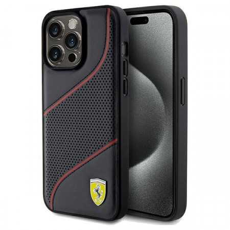 Capa Ferrari Perforated Waves Metal Logo para Iphone 15 Pro Max - Preto