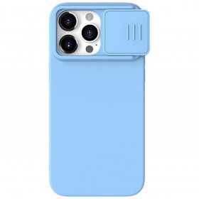 Capa de Silicone Sedosa Nillkin Camshield para Iphone 15 Pro Max com Protetor de Câmara - Azul