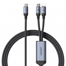 Cabo 2 em 1 Joyroom Série Speedy Sa21-1T2 Usb-C - Usb-C / Lightning 100W 1,5M Preto