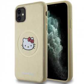 Capa Hello Kitty de Couro Cabeça de Gato Magsafe para Iphone 11 / Xr - Dourada