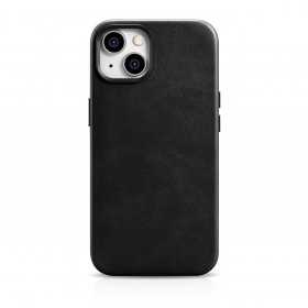 Capa de Couro Premium Icarer Oil Wax para Iphone 14 Plus com Íman Magsafe Preto (Wmi14220703-Bk)