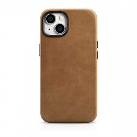 Capa de Couro Premium Icarer Oil Wax para Iphone 14 Plus com Íman Magsafe Castanha (Wmi14220703-Tn)