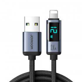 Cabo Lightning - Usb A 2.4A 1.2M com Display Led Joyroom S-Al012A16 - Preto