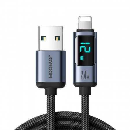 Cabo Lightning - Usb A 2.4A 1.2M com Display Led Joyroom S-Al012A16 - Preto