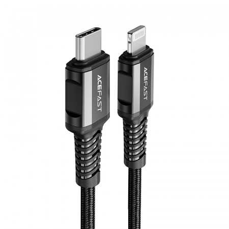 Cabo Acefast Tipo C para Iphone Lightning 8 Pinos Mfi 3A Pd30W Liga de Alumínio C1 1,2 M Preto