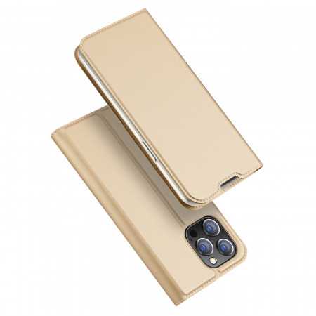 Capa de Couro Sintético Dux Ducis Skin Pro para Iphone 14 Pro Max Dourado