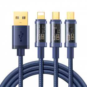 Cabo Usb 3 em 1 Joyroom - Usb Tipo C / Lightning / Micro Usb 3.5 A de 1.2M em Azul (S-1T3015A5)