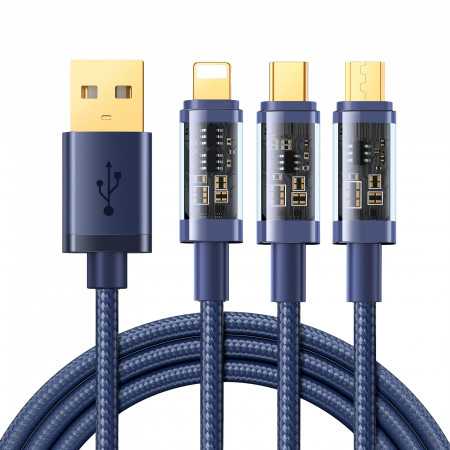 Cabo Usb 3 em 1 Joyroom - Usb Tipo C / Lightning / Micro Usb 3.5 A de 1.2M em Azul (S-1T3015A5)