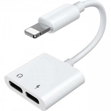 Cabo Joyroom Lightning - 2X Adaptador de Fone de Ouvido Lightning e Carregamento Branco