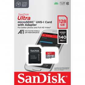 Cartão de Memória Sandisk Ultra Android Microsdxc 128Gb 140Mb/S A1 Classe 10 Uhs-I + Adaptador