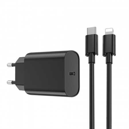 Carregador de Parede Wiwu Wi-U001 Pd 20W 1X Usb-C Preto + Cabo Usb-C - Lightning