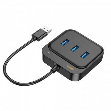 Adaptador Hoco Hub 4 em 1 Tipo C para Usb3.0*3+Rj45 Ethernet 100 Mbps Gigabit 0,2M Hb35 Preto