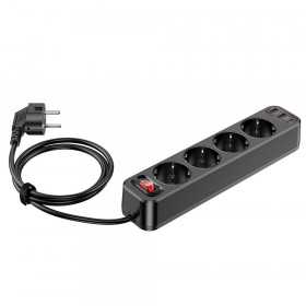 Tomada de Energia Hoco com 4 Extensão + 2 X Usb Qc3.0 18W + Type C Pd 20W Aura Ns1 Preto