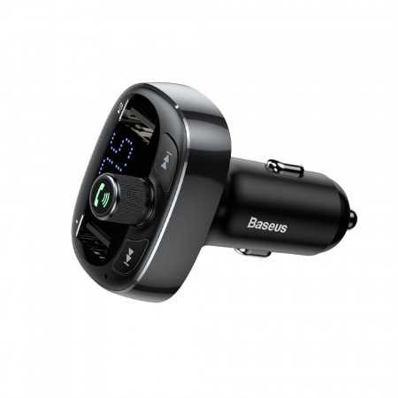 Transmissor Fm Bluetooth Mp3 Da Baseus com Carregador de Carro 2 X Usb 3,4A S-09 Preto Ccmt000301